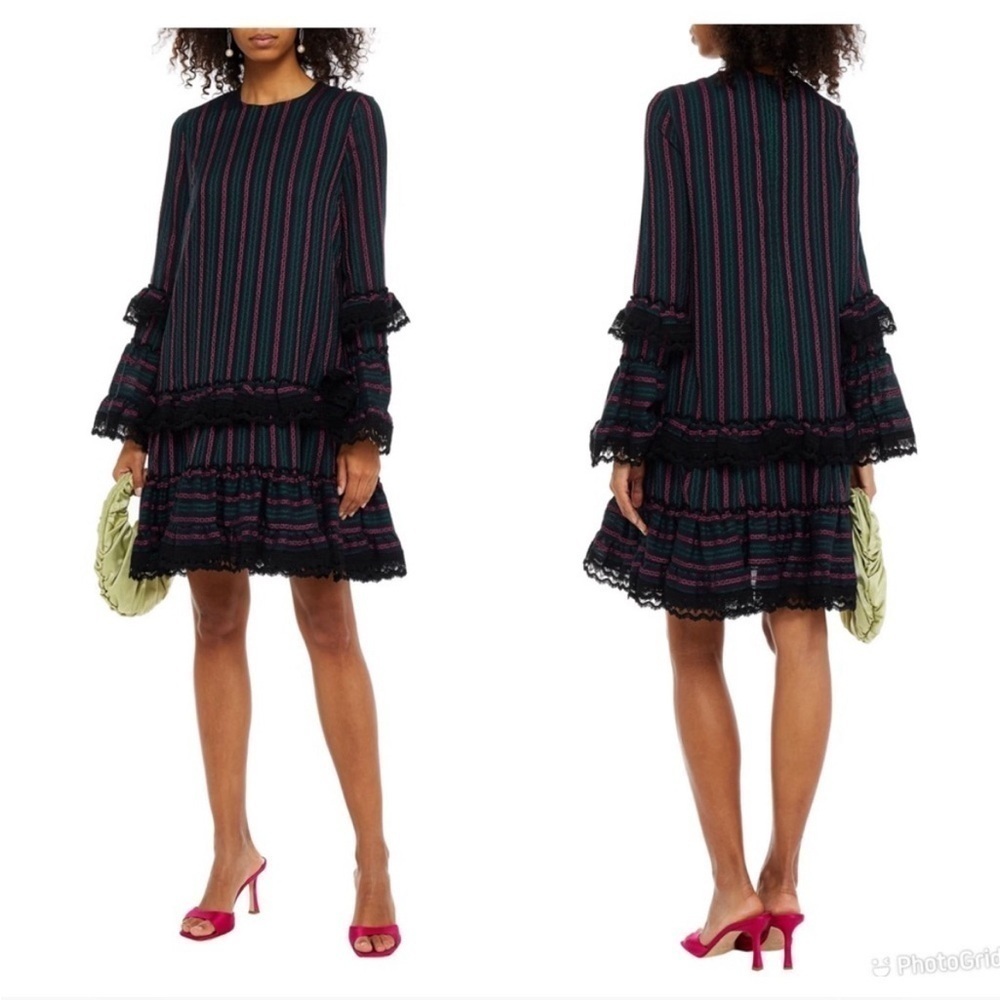 NEW Erdem embroidered ruffled gauze dress
